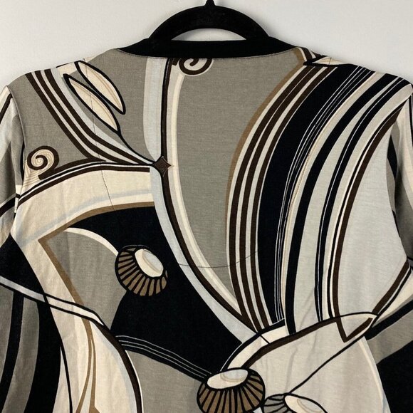 Chicos Top Womens 1 US M Neutral Geometric V Neck Blouse 3/4 Sleeves Stretch - Picture 6 of 8